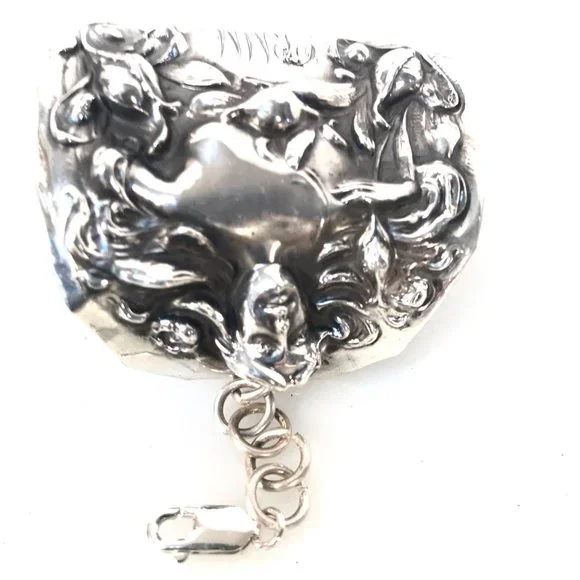 Rare Antique Goddess Sterling Silver Cuff Bracelet Victorian 925 Lady Face Wide - Picture 2 of 11